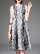 Romwe Grey Crew Neck Lace A-line Dress