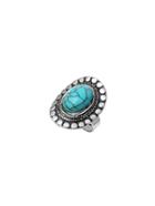 Romwe Antique Silver Turquoise Embellished Ring