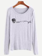 Romwe Light Grey Skull Print T-shirt