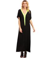 Romwe Black V Neck Short Sleeve Shift Maxi Dress