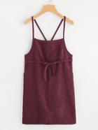 Romwe Self Tie Waist Criss Cross Corduroy Pinafore Dress