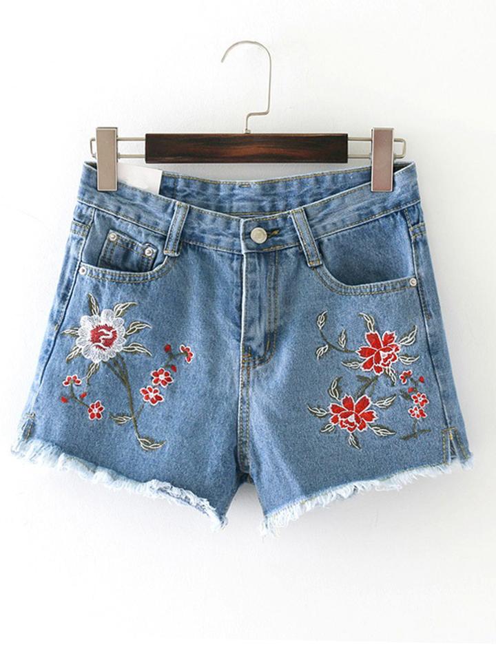 Romwe Raw Hem Loose Denim Shorts