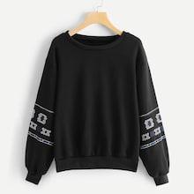 Romwe Plus Geo Embroidery Sweatshirt