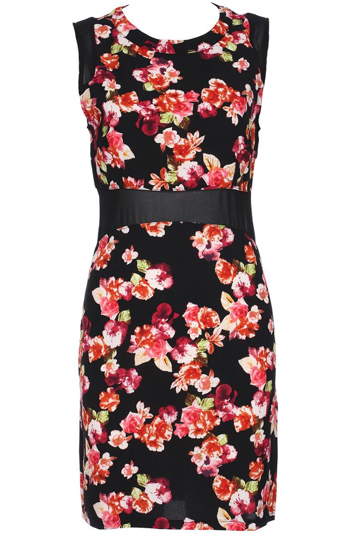 Romwe Romwe Floral Print Black Sleeveless Dress