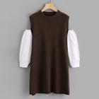 Romwe Cold Shoulder Colorblock Longline Sweater