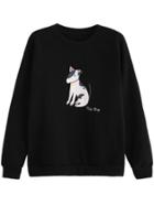 Romwe Black Cartoon Dog Print Sweatshirt