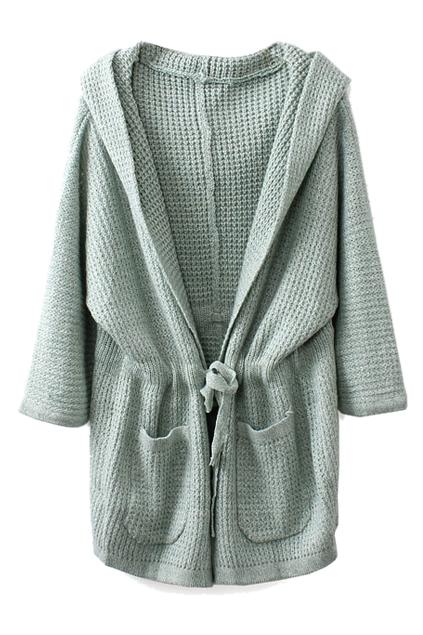 Romwe Self-tie Blue Green Cardigan