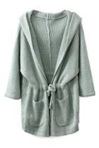 Romwe Self-tie Blue Green Cardigan