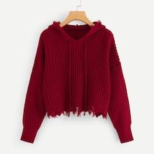 Romwe Raw Cut Hooded Sweater