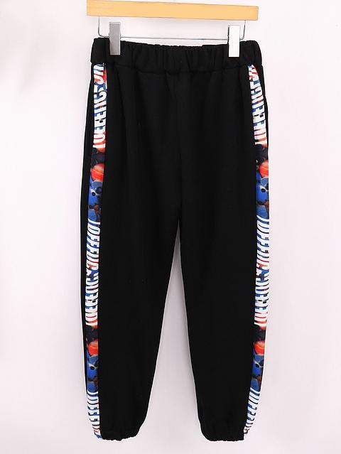 Romwe Elastic Waist Letter Print Black Beam Port Pant