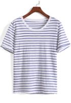 Romwe Blue Short Sleeve Striped Loose T-shirt