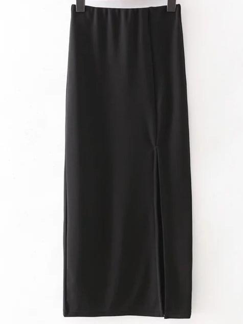 Romwe Black High Waist Split Side Skirt