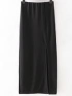 Romwe Black High Waist Split Side Skirt