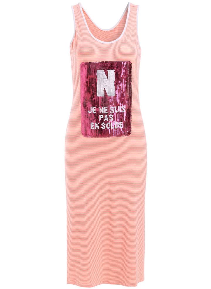 Romwe With Sequined Striped Orange Dress