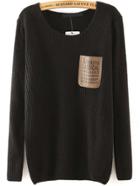 Romwe Letter Print Pocket Black Sweater