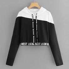 Romwe Letter Tape Color Block Sweatshirt