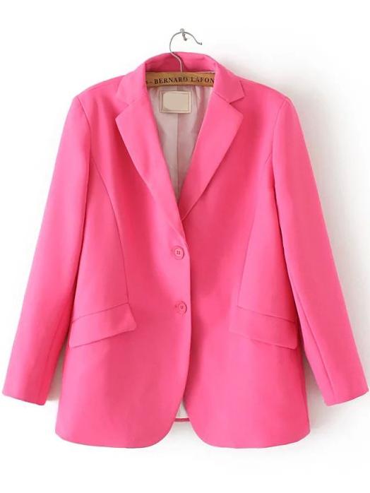 Romwe Notch Lapel Single-breasted Slim Rose Red Blazer