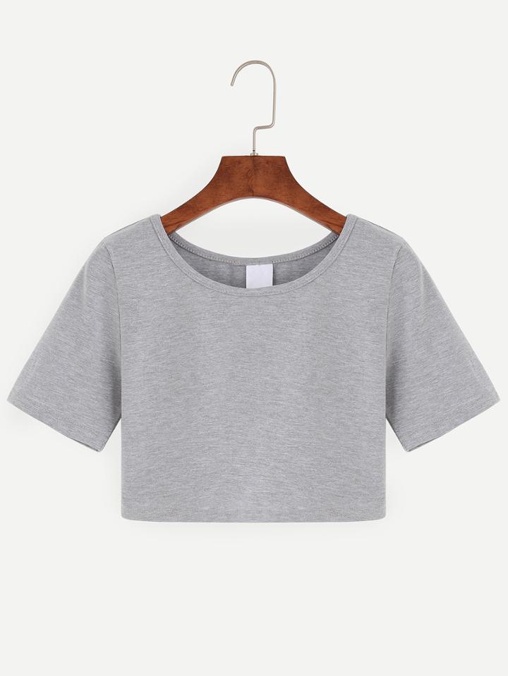 Romwe Grey Crop Casual T-shirt