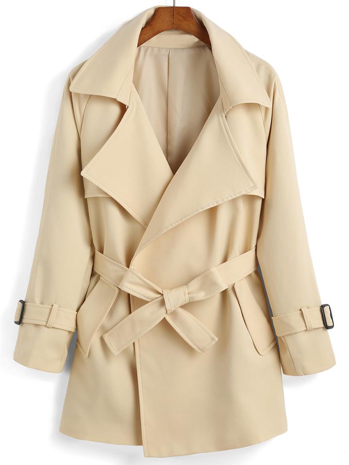Romwe Lapel Long Sleeve Belt Coat
