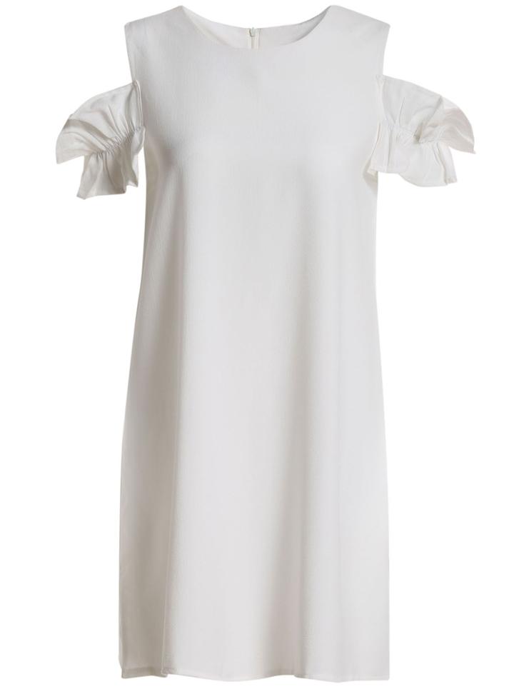 Romwe Open Shoulder Shift White Top