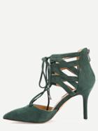 Romwe Green Faux Suede Pointed Out Cutout Pumps