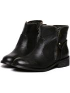 Romwe Black Side Zipper Velvet Low Heel Short Boots