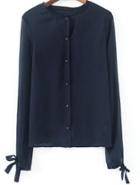 Romwe Black Chiffon Blouse With Bow Embellished Cuffs