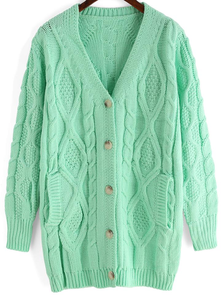 Romwe V Neck Diamond Patterned Sweater Coat