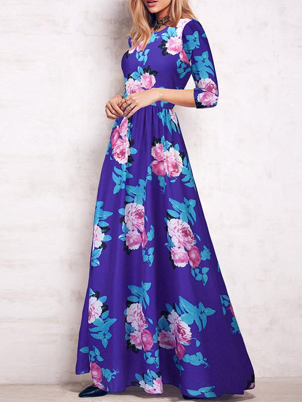 Romwe Florals Chiffon Maxi Beach Dress