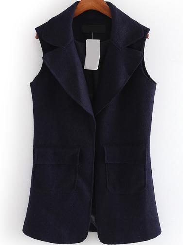 Romwe Lapel Pockets Woolen Vest