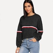 Romwe Contrast Tape Side Drop Shoulder Sweater