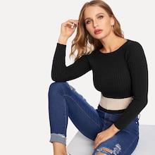 Romwe Color-block Crop Jumper