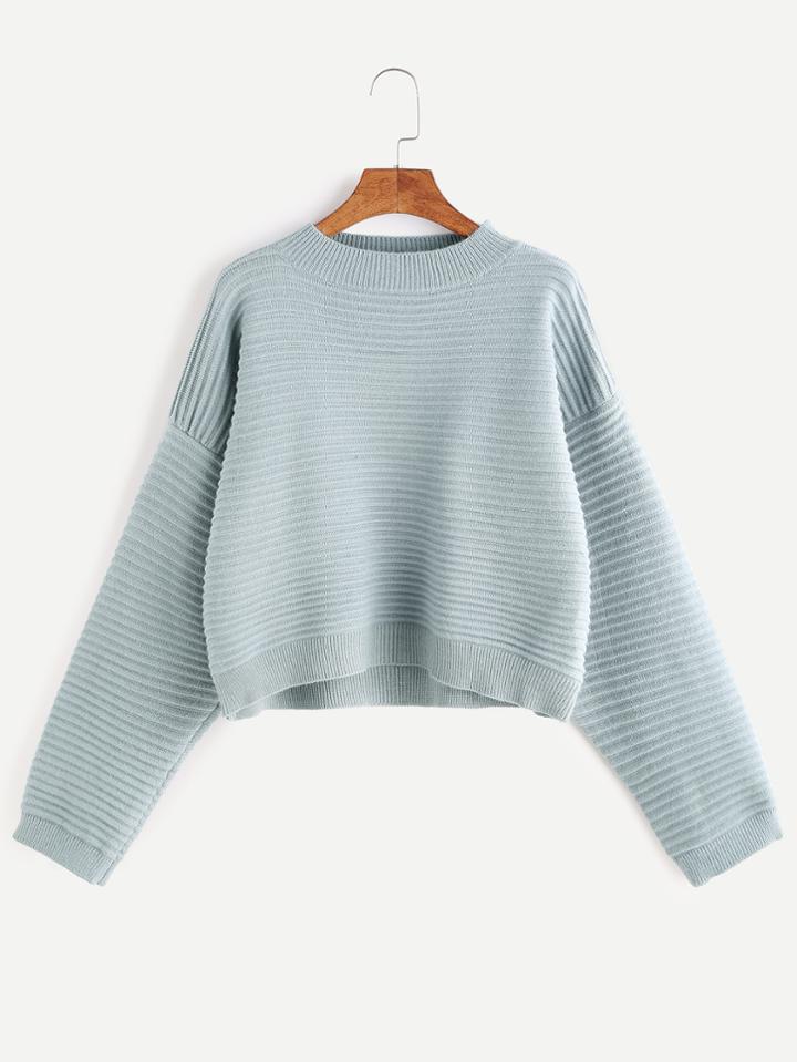 Romwe Dropped Shoulder Seam Stripe Textured Crop Sweater