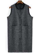 Romwe Stand Collar Pockets Buttons Grey Vest