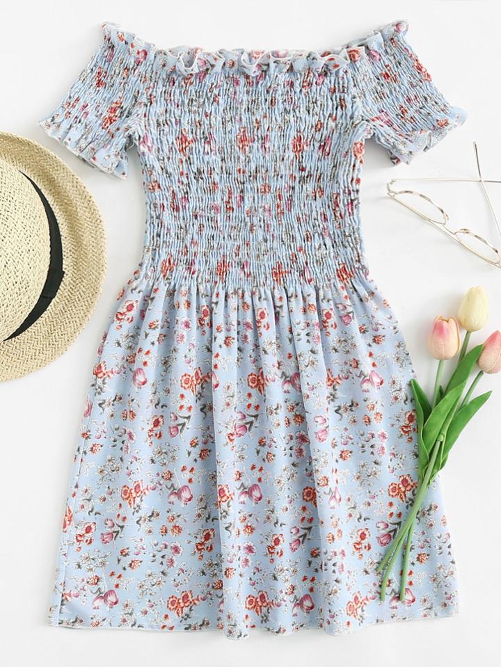 Romwe Off Shoulder Calico Print Dress