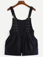 Romwe Navy Overall Shorts With Eyelet Detail