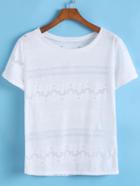 Romwe Round Neck Sheer Lace T-shirt