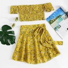 Romwe Off Shoulder Pleated Top With Skirt