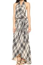 Romwe Check Print Crossed Front Halter Maxi Dress