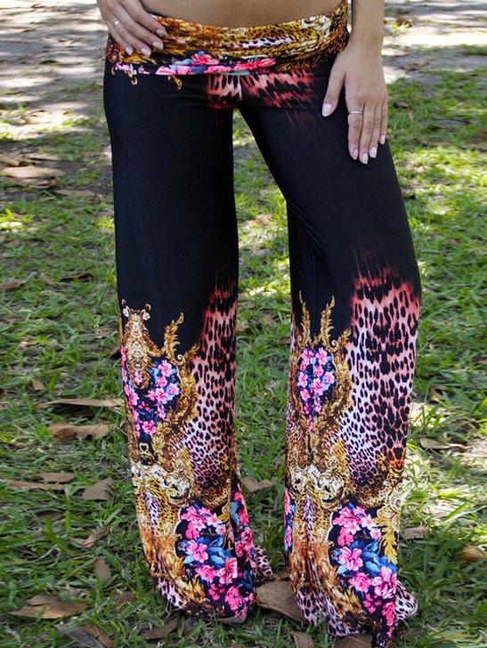 Romwe Low Waist Print Wide Leg Trousers