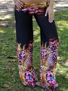 Romwe Low Waist Print Wide Leg Trousers