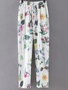 Romwe Multicolor Pockets Tie-waist Bow Flowers Print Pants