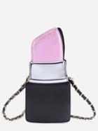Romwe Pink Lipstick Shape Pu Chain Bag