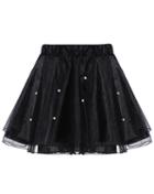 Romwe Bead Sheer Mesh Black Skirt