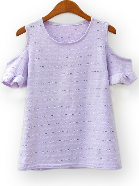Romwe Open Shoulder Ruffle Sleeve T-shirt