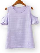 Romwe Open Shoulder Ruffle Sleeve T-shirt