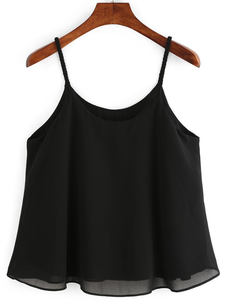 Romwe Braided Strap Swing Chiffon Cami Top