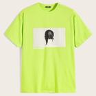 Romwe Guys Neon Lime Figure And Letter Tee
