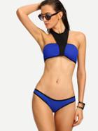 Romwe Contrast Halter Neck Bandeau Bikini Set - Royal Blue
