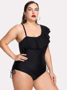 Romwe Tie Side Flounce Swimsuit